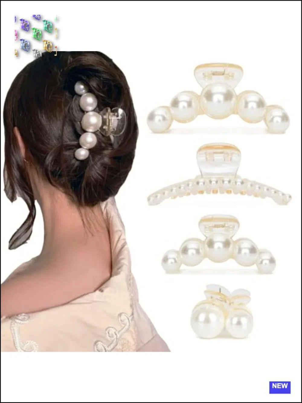 Large High-Gloss Pearl Hair Claw Clip Set Strong Hold No Slip 4 PCS